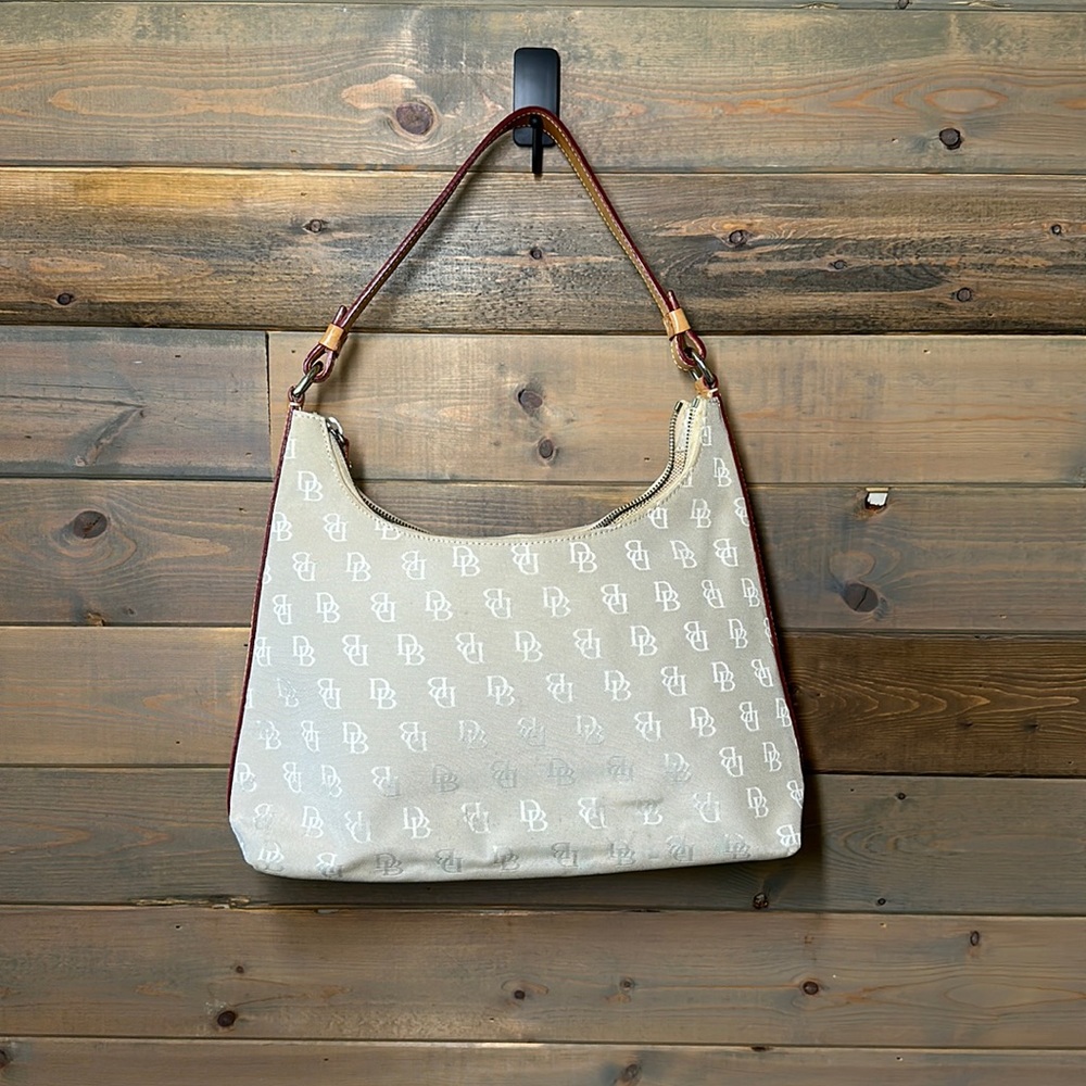 REDUCED PRICE- Dooney & Burke beige mini shoulder bag Genuine leather strap Y2K